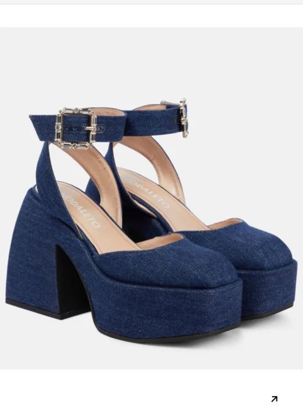 Chunky Denim Platform Heels with Ankle Strap